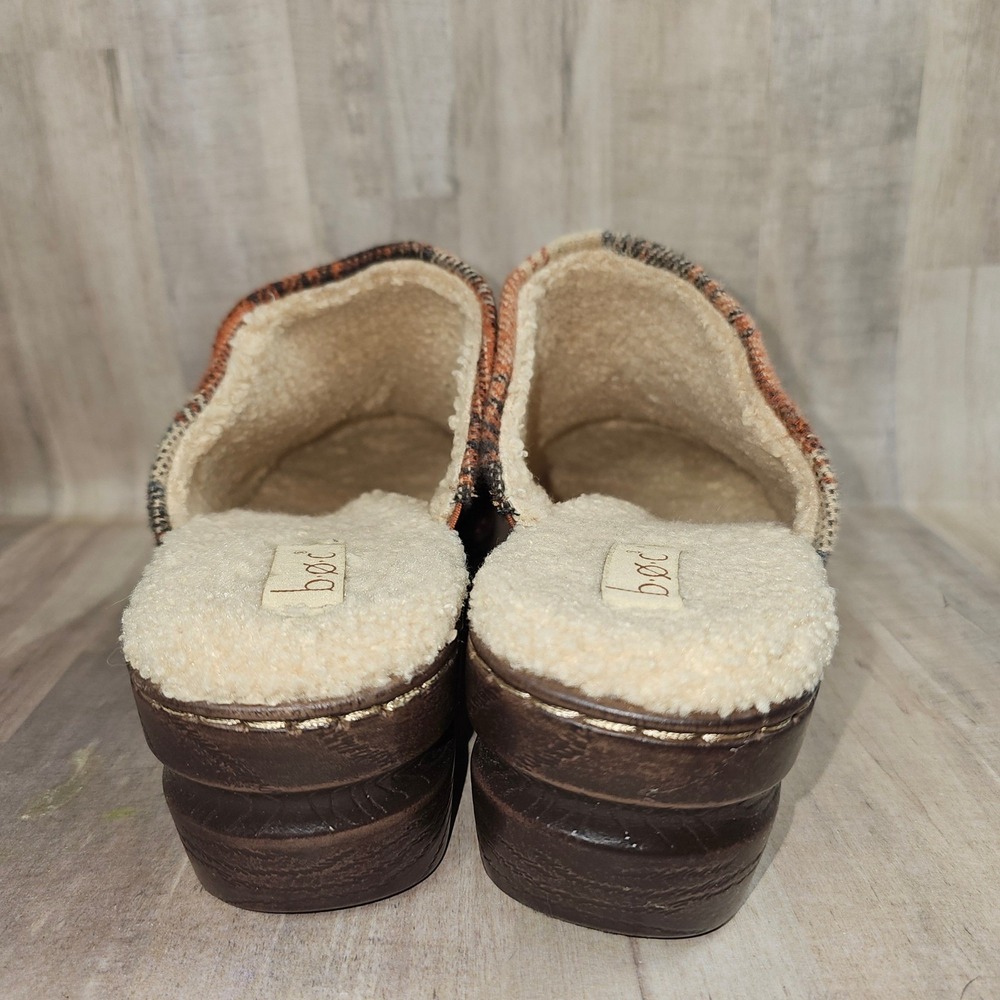 b.o.c. Plaid Faux Shearling Clogs Orange Brown Mules Womens 10M - Picture 3 of 9
